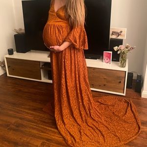 copper/burnt orange medium lace gown (can be used for maternity)